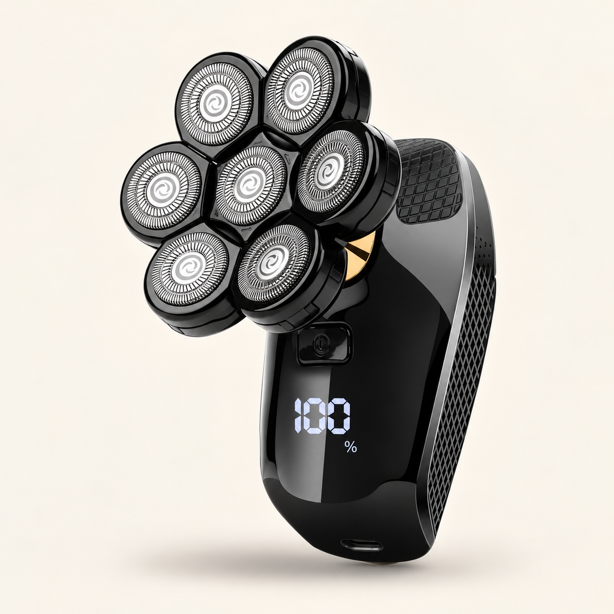SleekDome Crown Shaver 7D with seven floating rotary heads and LED battery display